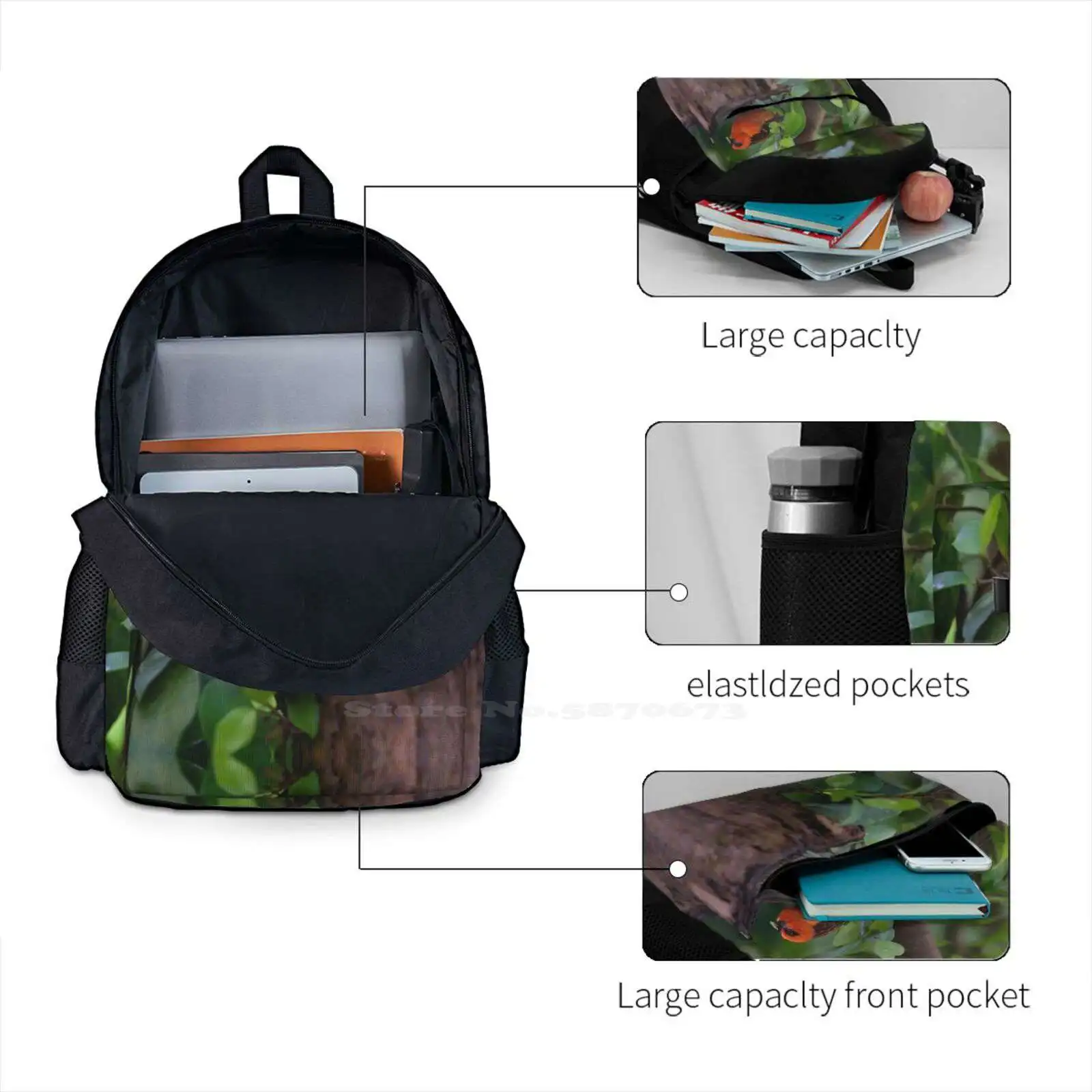 Laptop Travel School Bags for Teens, Red Bird in the Forest, Selva Animais, Descobrir a Natureza, Cores, Verde, Mulheres, Homens