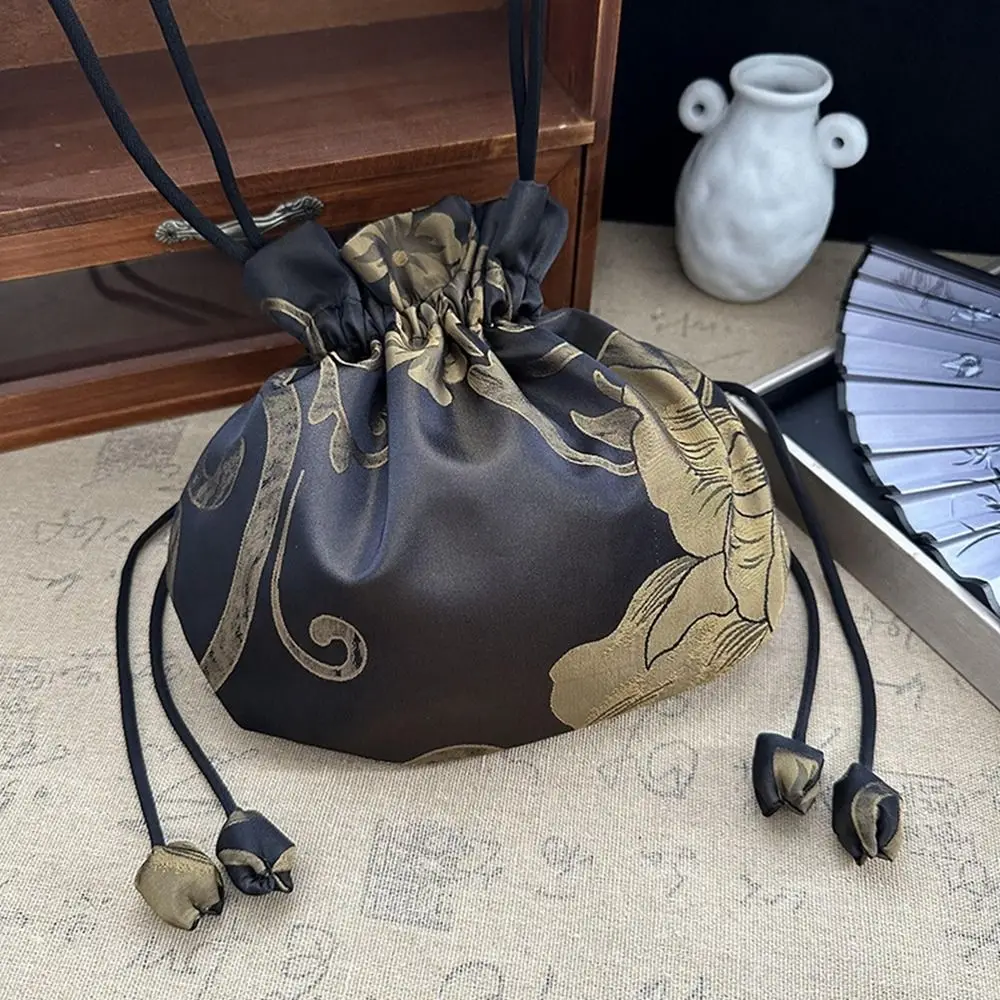 

Elegant Ethnic Style Silk Drawstring Bag Chinese Bucket Bag Printed Coin Purse Ancient Style Handbag Ladies/Girls