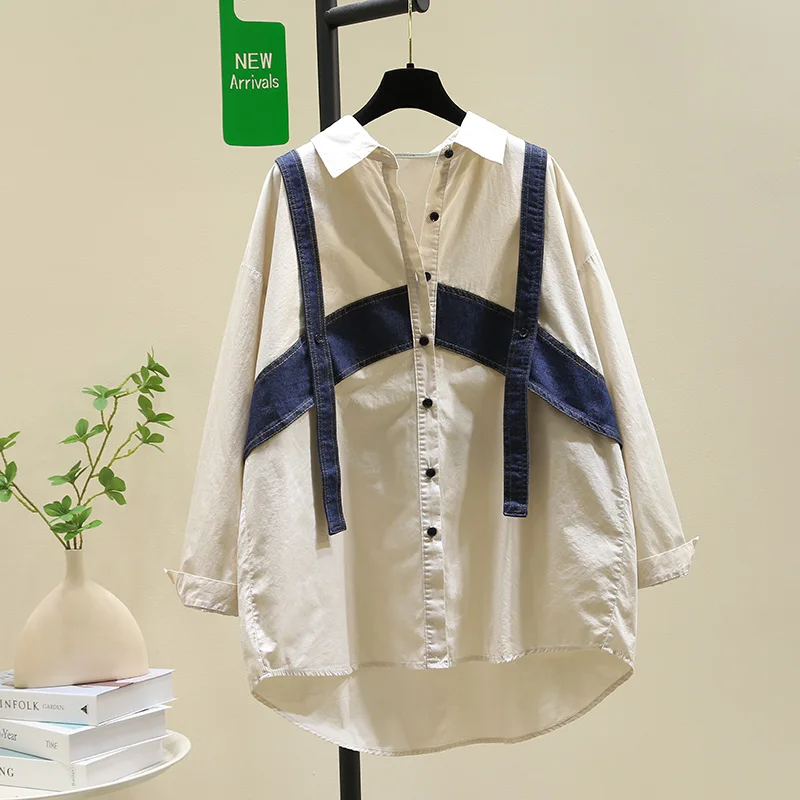 

SuperAen корейский дизайн джинсовая рубашка женская весна 2025 новая свободная повседневная рубашка шикарный топ