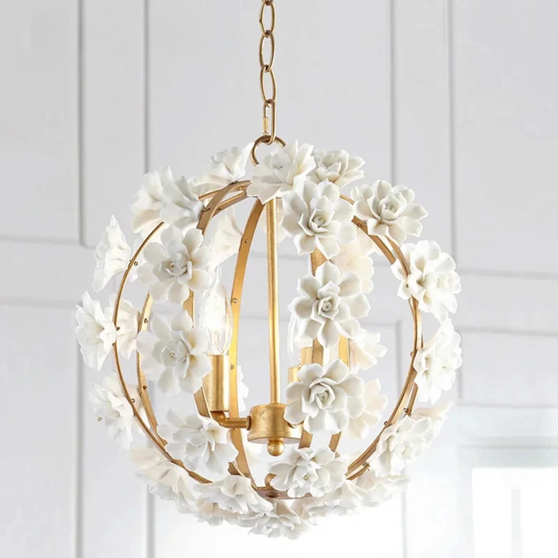 Retro Vintage Royal Empire Ball Style Big Led White Flower Modern Chandelier Lamp Lustres Lights For Living Room Bedroom Hall