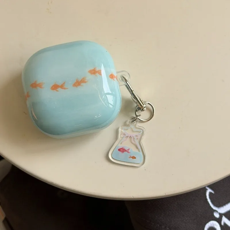 Summer Blue Cute Goldfish Case for Samsung Galaxy Buds 4 Core 2 Pro Live 3 FE Wireless Bluetooth Headphone Cover Pendant Funda - view 6