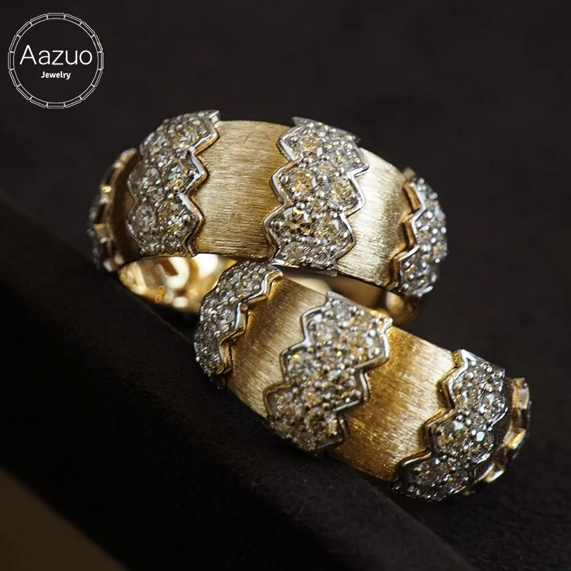

Aazuo Fine Jewely Real 18K Yellow Gold Natrual Diamonds Vintage Style Wire Drawing Lace Rings Gift For Woman Birthday Party