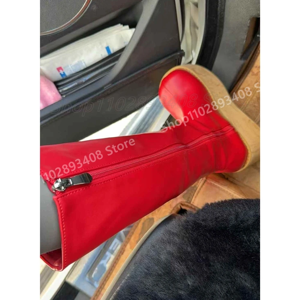 

Blue Thick Soled Side Zipper Mid Calf Boots Side Zipper Round Toe Platform Solid Fashion Sexy Women Shoes Summer Para Mujere