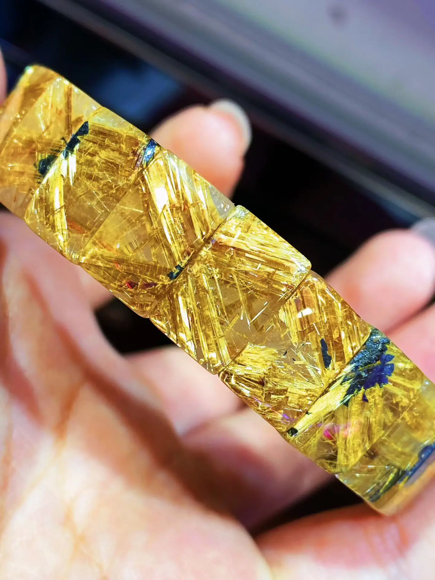 

13mm Natural Gold Rutilated Quartz Bangle Bracelet For Women Lady Men Gift Healing Crystal Beads Gemstone Strands Jewelry AAAAA