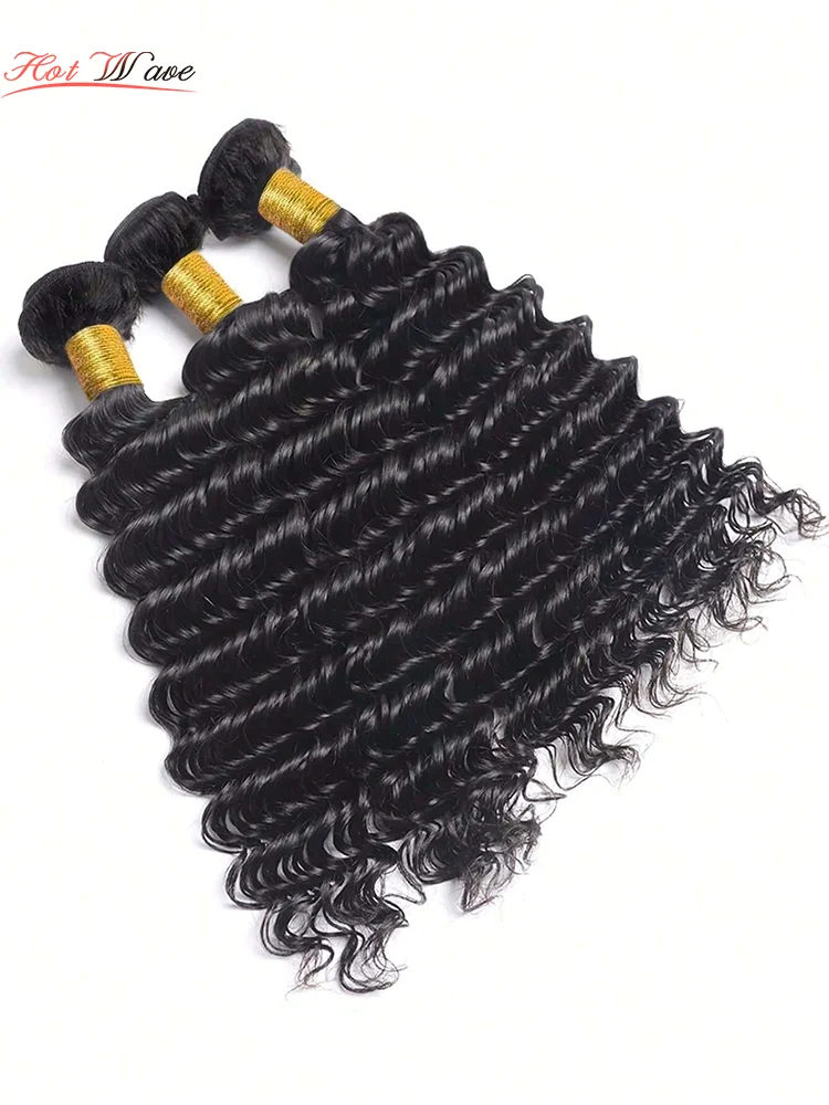 Deep Wave ปิด 16 18 20 เปียกและหยักบราซิล Virgin Human Hair 3 รวมกลุ่มกับ 100% Unprocessed Curly Human Hair