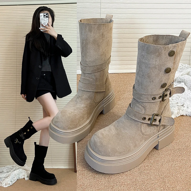 

Thick Soled British Style Height Increasing Martin Boots Women's Shoes 2025 New Autumn and Winter Versatile Slimming Short Boots