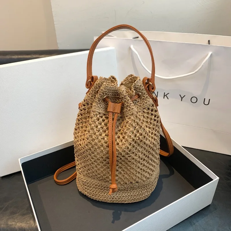 Large Capacity Straw Bucket Shoulder Bags Hollow Out Braid Casual Simple Versatile Crossbody Bags for Women Fashion Hot Sale