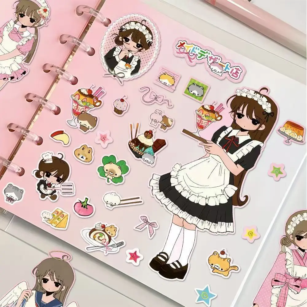 6PC Two-dimensional Anime Girl Cutting Film Sticker Ins Simple Handbook Material Diy Guka Sticker Anime Character Sticker Gift