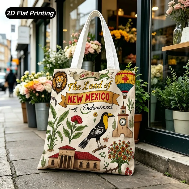 Student Bag Gift Tote Bag Daily Use Shoulder Bag New Mexico Vintage Toucan Architecture Floral Print Large Capacity Lightweight