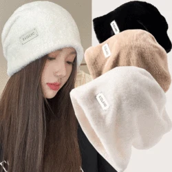 Fashion Women Plush Beanies Hats Winter Warm Solid Baggy Fleece Wool Skullies Hat Outdoor Coldproof Thicken Caps Female Gorros