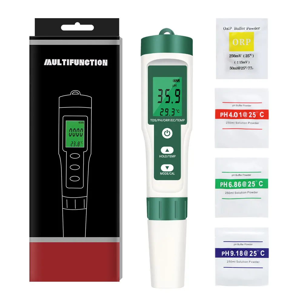 5 in 1 Digital PH Meter TDS/EC/ORP/Temperature Meter Portable Water Quality Monitor Tester for Pools Drinking Water Aquariums