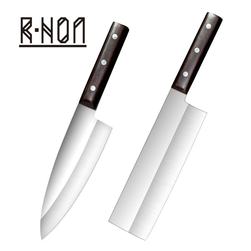 RHON-Juego de cuchillos de cocina japoneses de alta resistencia, 7 ", S/S 5Cr15, cabeza de pescado, cuchillo de cortar Deba, herramienta de corte de verduras Nakiri