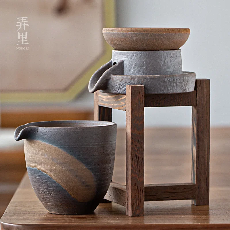 Creative Stoneware Gilding Pitcher Tea Pitcher Set Filter Screen Tea Funnel Holder Tea Infuser Tools