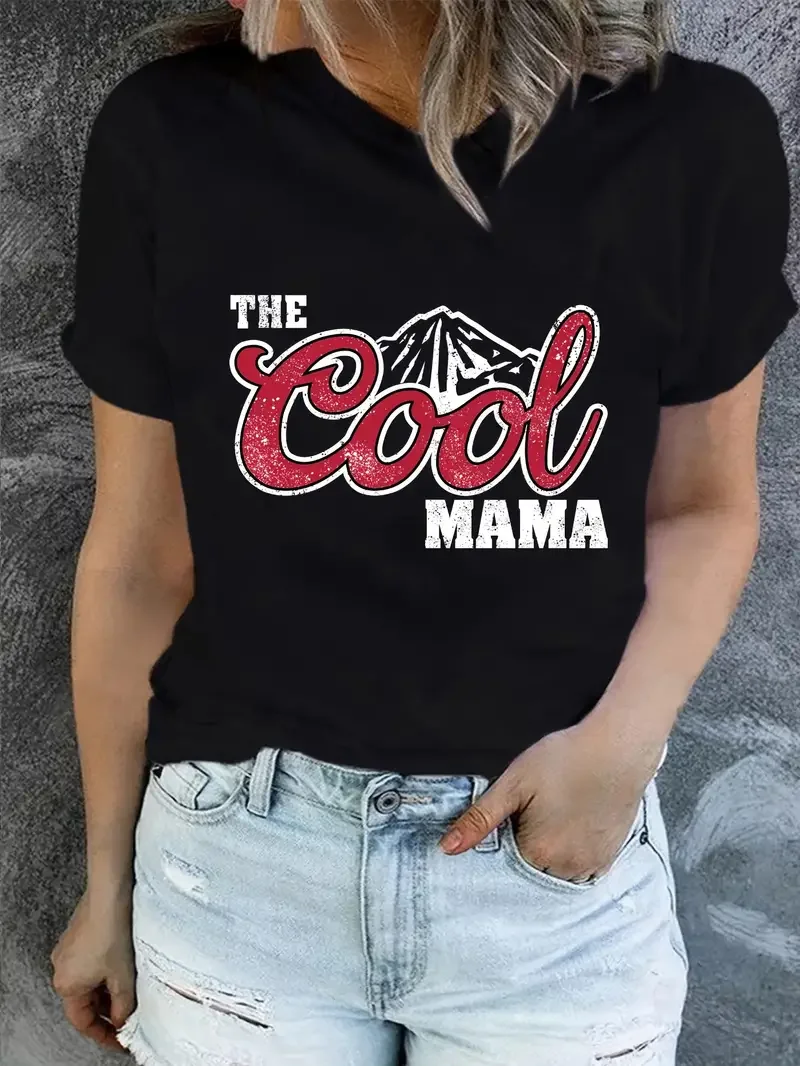 Jesus Print T-Shirt Fashion Letter T-shirt Retro Letter Top The Cool Mama Printed T-shirt Fashion Summer Women's T-shirt