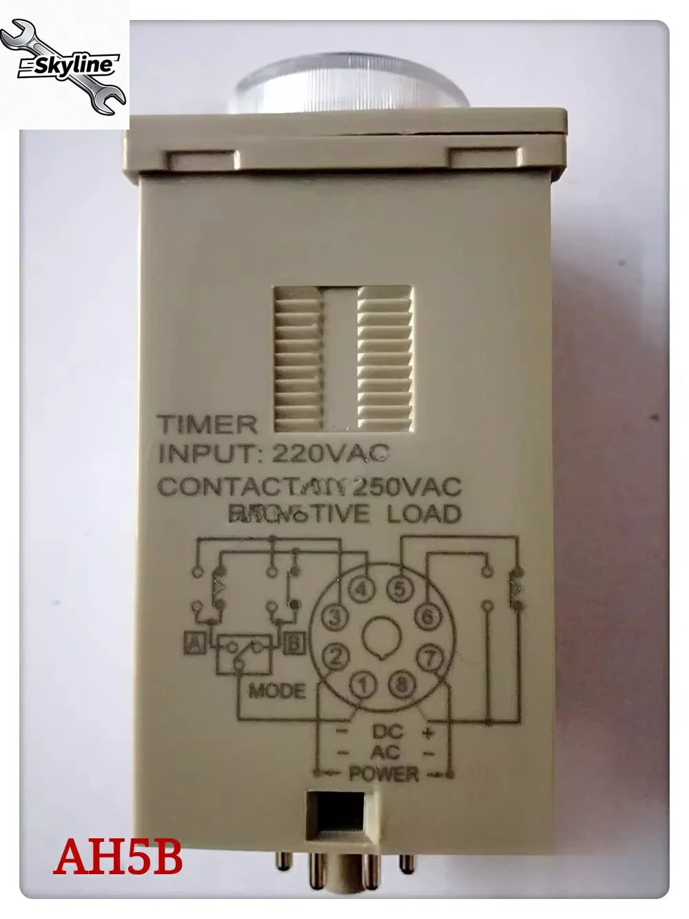 AH5B Knob Type Time Delay Relay, 1S/10S Selectable Timing Range, 220V AC/24V DC, 5A 1C/2C Output, 48x48mm