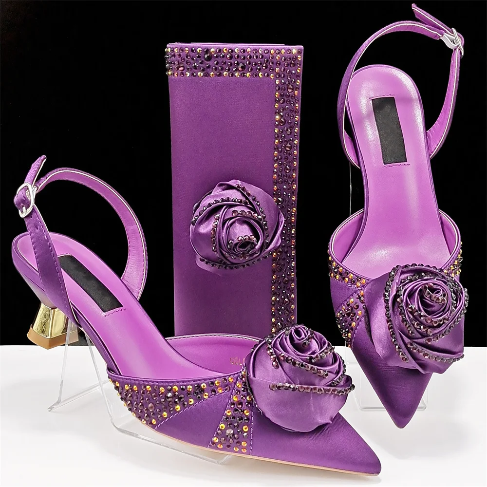 Latest African Women Shoes And Bag Matching Set Italian High Quality Slipper Pumps Shoes And Bag Set For Wedding Party