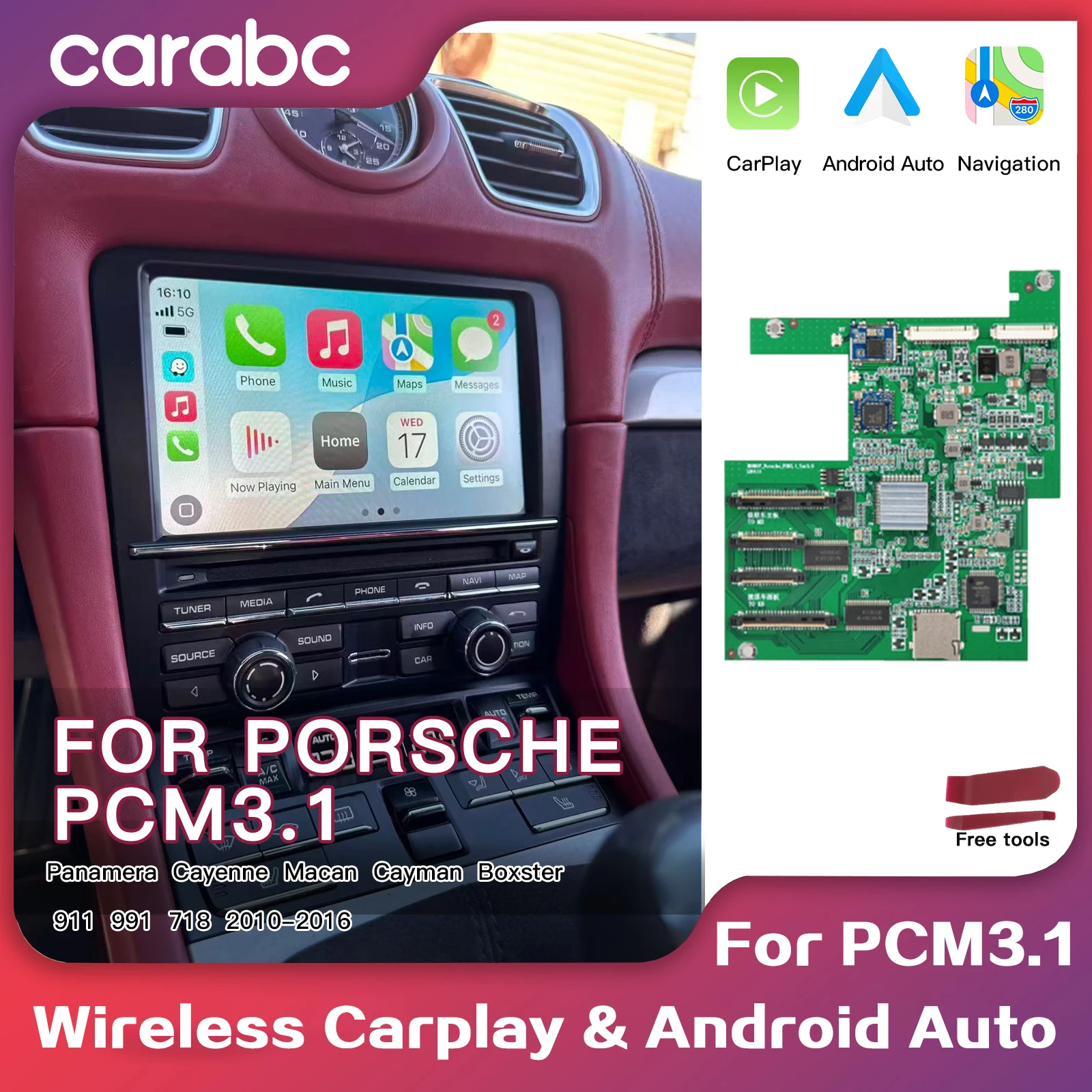 CARABC Wireless Carplay Android Auto For Porsche PCM3.1 PCM4.0 Panamera Cayenne Cayman Macan Boxster 911 991 718 Reverse Camera