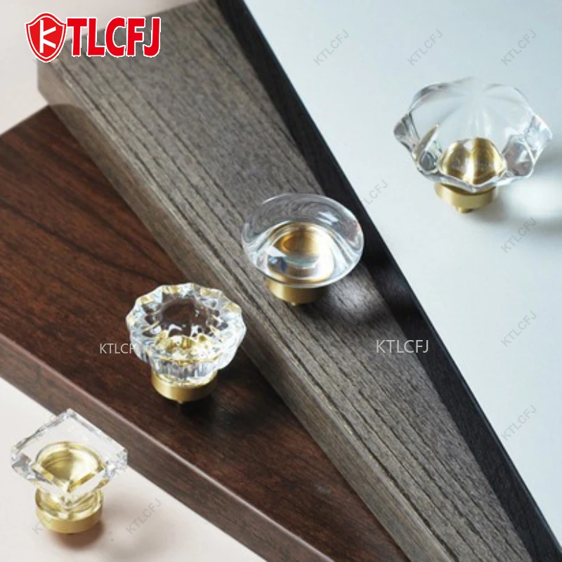 IKLMN Brass Drawer Cabinet Door Handle Modern Minimalist Design Crystal Glass Handle Nordic Wardrobe Door Handle