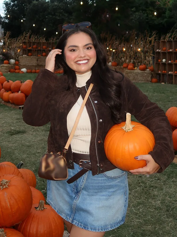 HH سترة نسائية للخريف متعددة الاستخدامات من جلد الغزال وأكمام طويلة وجيوب سترة نسائية عالية الشارع وسحاب معاطف ضيقة غير رسمية Mujer #2