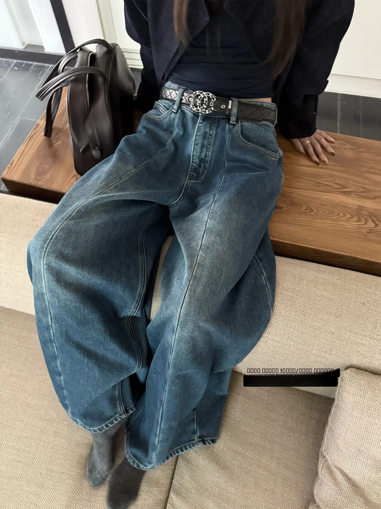 

Джинсы Thiened Floing Balloon Pants с высокой талией, осенне-зимние, женские, теплые, хлопковые, для повседневной носки, на пуговицах, свободного кроя