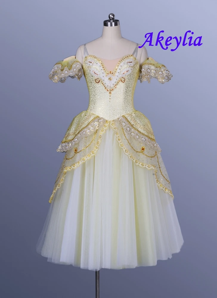 Gorgeous costumes for court ball dress gold ballet Long Dress for Nutcracker girl Romantic Ballet Tutu Dress competition women