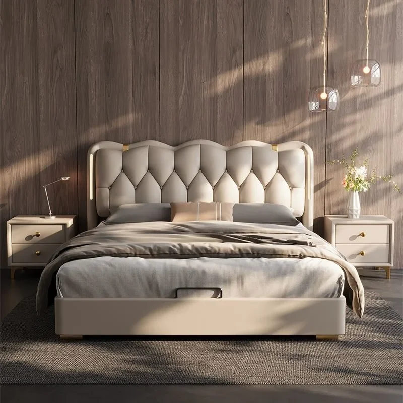 

Luxury Floor 180x200cm Bedroom Beds Unique French Queen Headboard Bed Frames Upholstered Minimalist King Home Bedroom Furniture