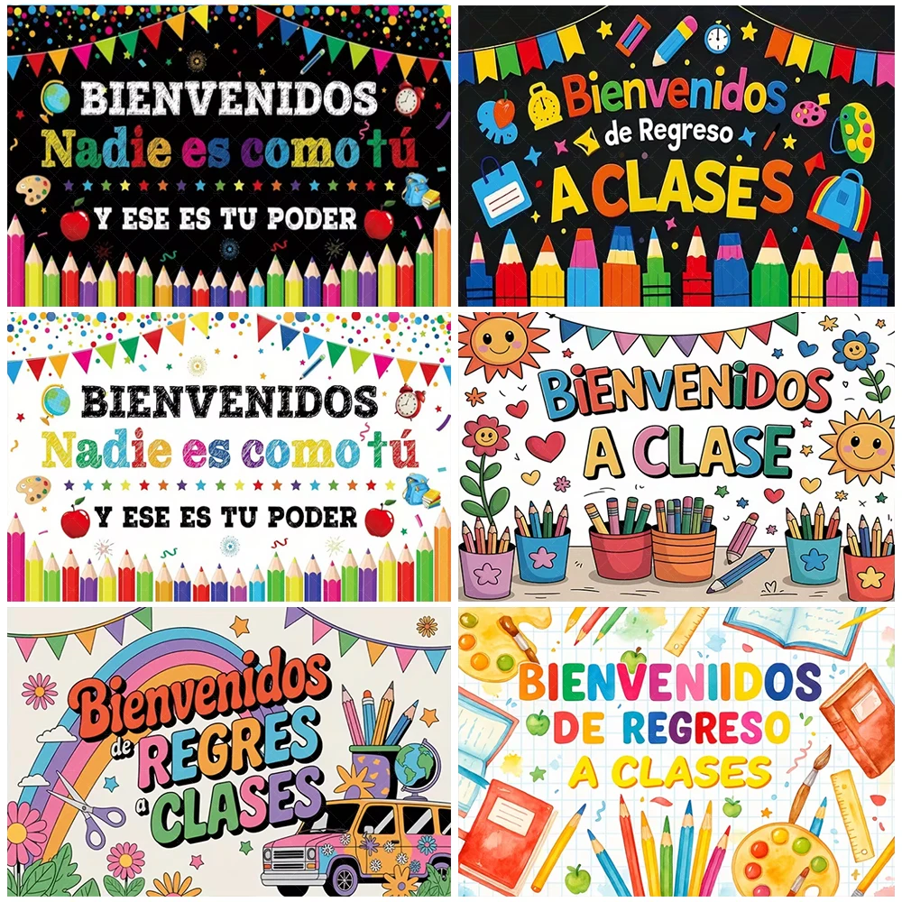 

Spanish Welcome Back To School Theme Background Classroom Outdoor Decorations School Party Supplies Photography Backdrop Banner