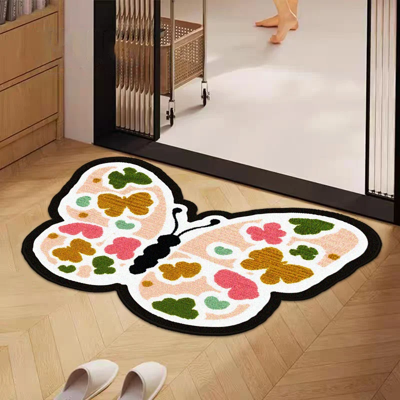 Alfombra de estilo moderno para sala de estar, alfombra suave con forma de mariposa para guardarropa, antideslizante, fácil limpieza, para puerta de baño