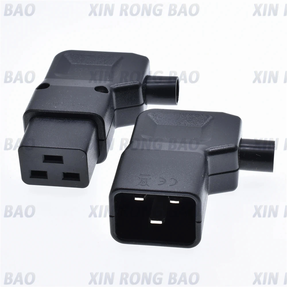 Black 16A CE Copper IEC320 C19 C20 UPS PDU wired power outlet assemble install connector Elbow 90° AC electric Panel Receptacle