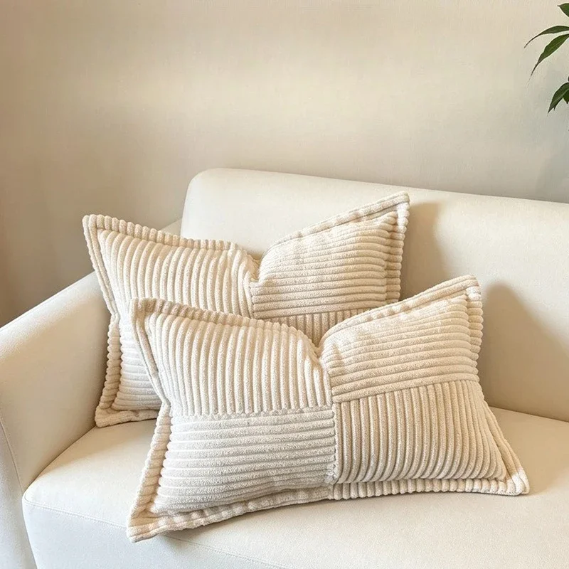 Multi-Colored Corn Strip Edge Press Waist Cushion Cover 30x50cm Soft Polyester Pillowcase Bedroom Home Decor Only Pillowcase