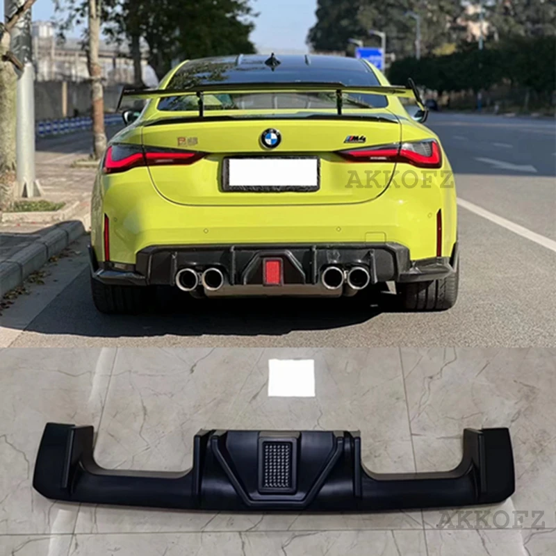 

For BMW G80 M3 G82 G83 M4 REAR BUMPER DIFFUSER GLOSS BLACK W/LED LIGHT 2021-2023