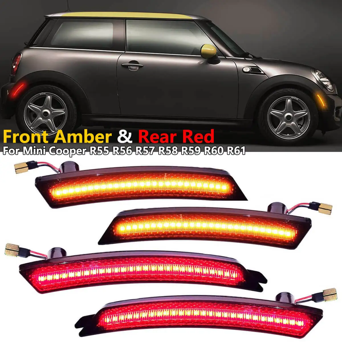 Amber Red LED Front & Rear Side Marker Lights For Mini Cooper R55 Clubman R56 Hatch R57 Cabrio R58 Coupe R59 Roadster R60 R61