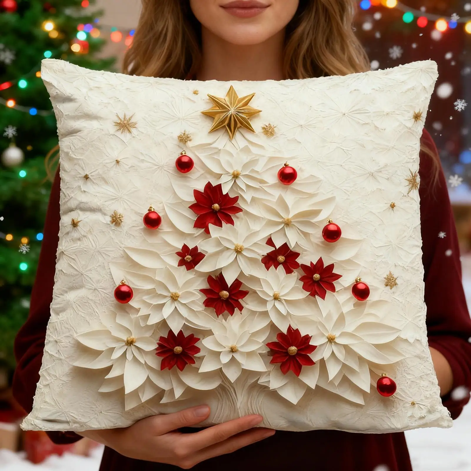 4 Pieces Decorative Pillow Cover Farmhouse Christmas Modern 18x18Inch Decorative Pillow Covers for Sofa for Home House Living