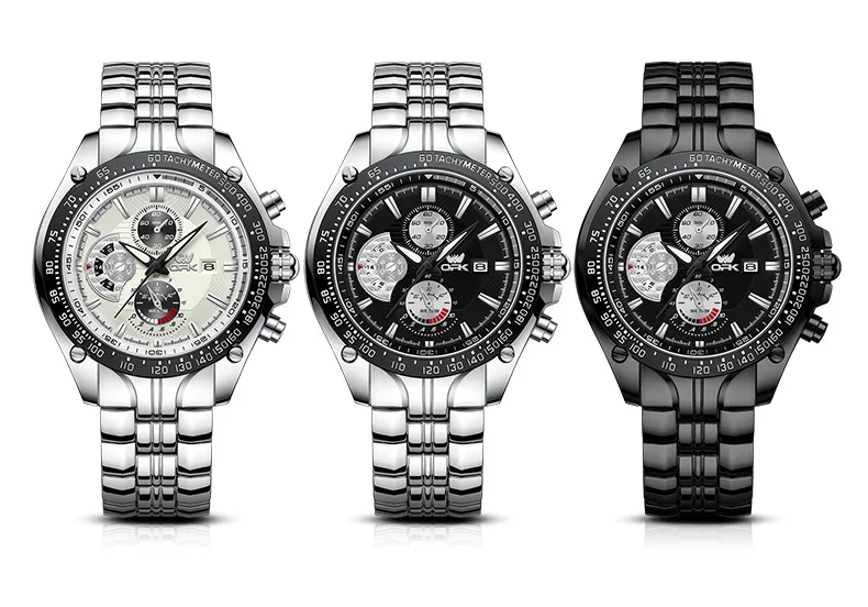 OPK 6020 Men's Watch Top Brand Luxury Waterproof Glow Stainless Steel Large dial Watch Classic Business Date Display Men's Watch