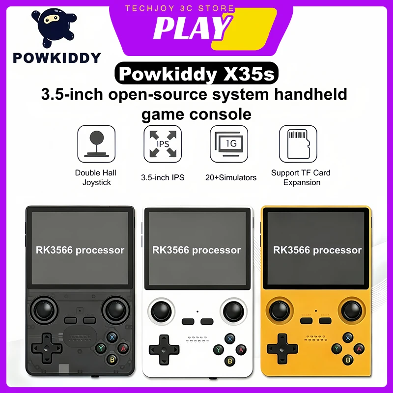 

Powkiddy X35s Handheld Game Console 3 5-Inch Ips Dual Hall Joystick Open Source Rk3566 Portable Retro Support Tf Card Expansion