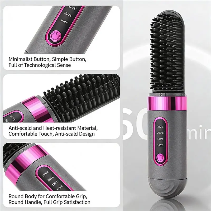ABKR-Hair Straightener Brush Electric Hair Comb Fast Heating Adjustable Temp Portable Travel Beauty Styling Tool For Women