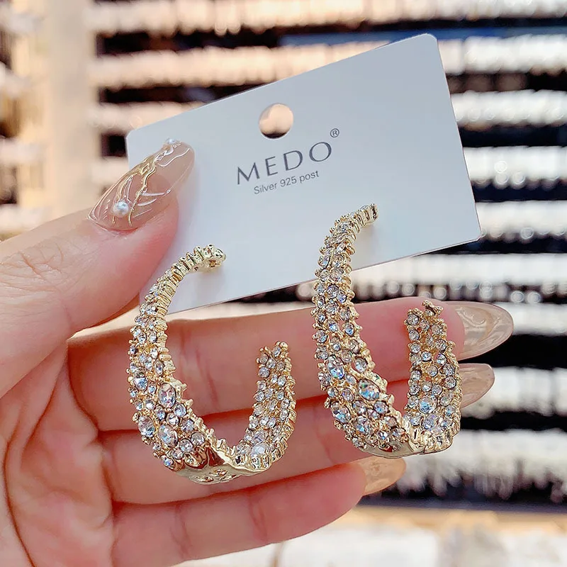 Trendy Kristall C-Förmigen Ohrringe frauen Strass Hochzeit Party Anhänger Ohrringe Mode Koreanischen Schmuck Ohrringe – Detail 2