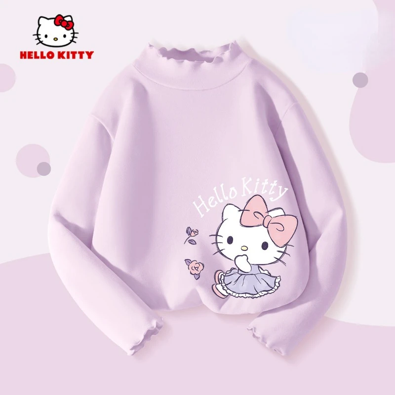 Kawai อะนิเมะ Hello Kitty เสื้อยาวถึงก้นของเด็กผู้หญิงน่ารัก Sanrio ความคิดสร้างสรรค์ฤดูใบไม้ร่วงผ้ากำมะหยี่อบอุ่นสวมใส่ได้ของแถม