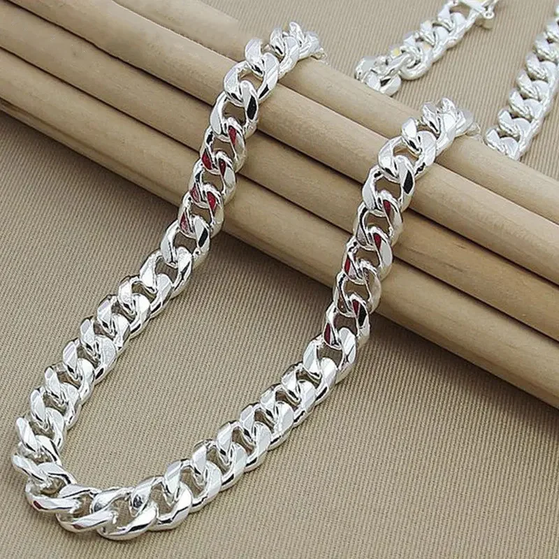 

925 Silver Man Necklace 10MM 20/22/24 Inches Cuban Chain Necklace For Women Fashion Wedding Jewelry Christmas Accessories