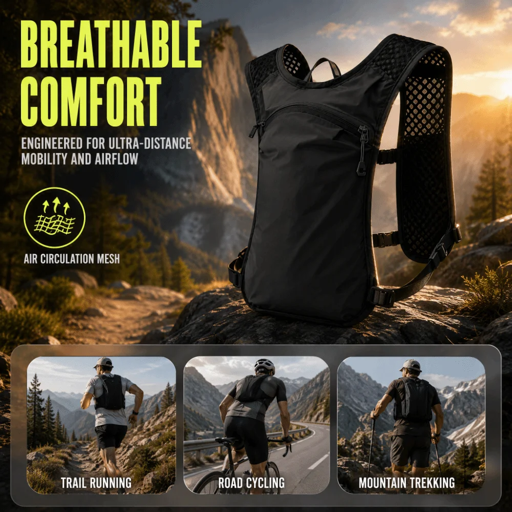 2PCS Nylon Hydration Running Vest Breathable Lightweight Hydration Vest Backpack with Reflective Strips Cycling Hydration Vest