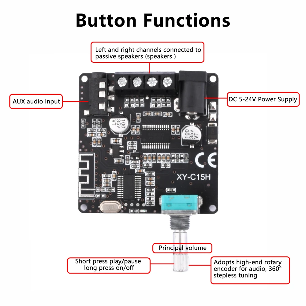 2*20W Bluetooth-compatible Power Amplifier C15H Audio 10W~100W HiFi Stereo Wireless Music Player Mini App Control Amplify Board