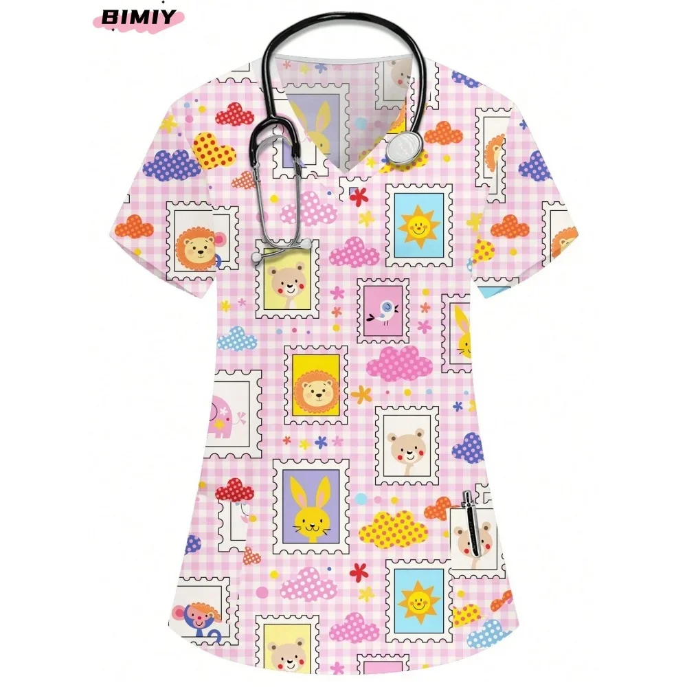 تي شيرت المستشفى كاجوال بأكمام قصيرة ملابس عمل طبيب الحيوانات الأليفة الدعك الطبية زي التمريض ملابس العمل الجراحية الصيدلة #2