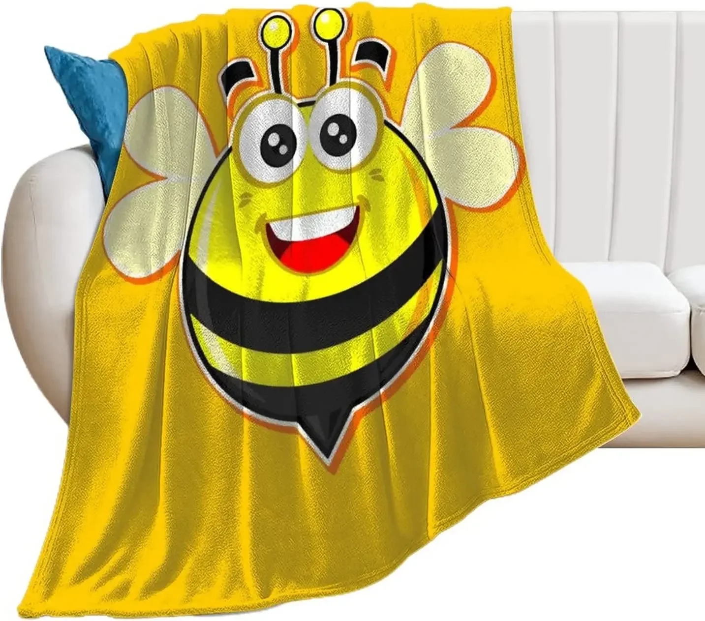 Cartoon Bee Flannel Throw Blanket Honeycomb Pattern Blanket for Sofa Couch Bed King Queen Size Super Soft Lightweight Blanket