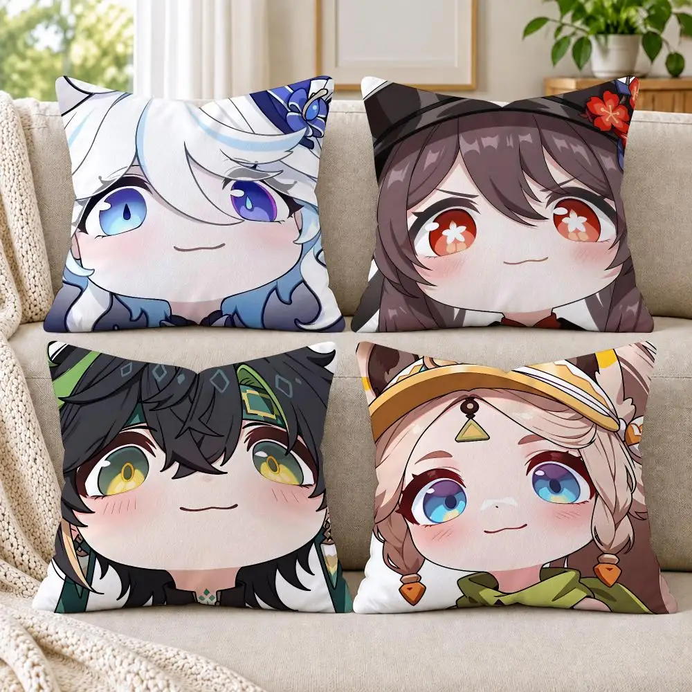 Hu Tao Tighnari Genshin Impact Cushion Cover Soft Short Plush Pillow Cases Hidden Zipper Cutecore Sofa Bedroom Home Decor Gift
