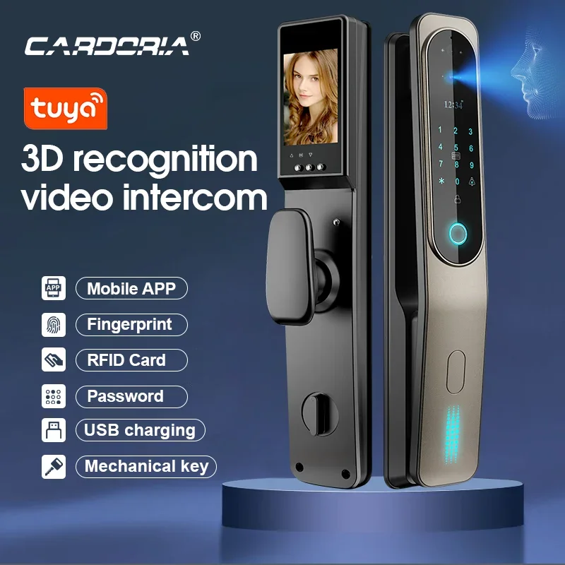 Electric Tuya App 3D Face Recognition Smart Doorlock Fingerprint Biometric Password Full Automatic Wifi Door Lock with Camera