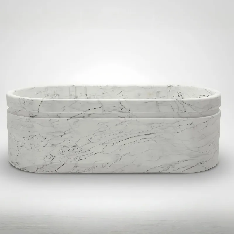High Class Calacatta Viola Marble Bathtub Freestanding Oval Natural Stone Small 1200mm Soaking Tub For Luxury Apartments