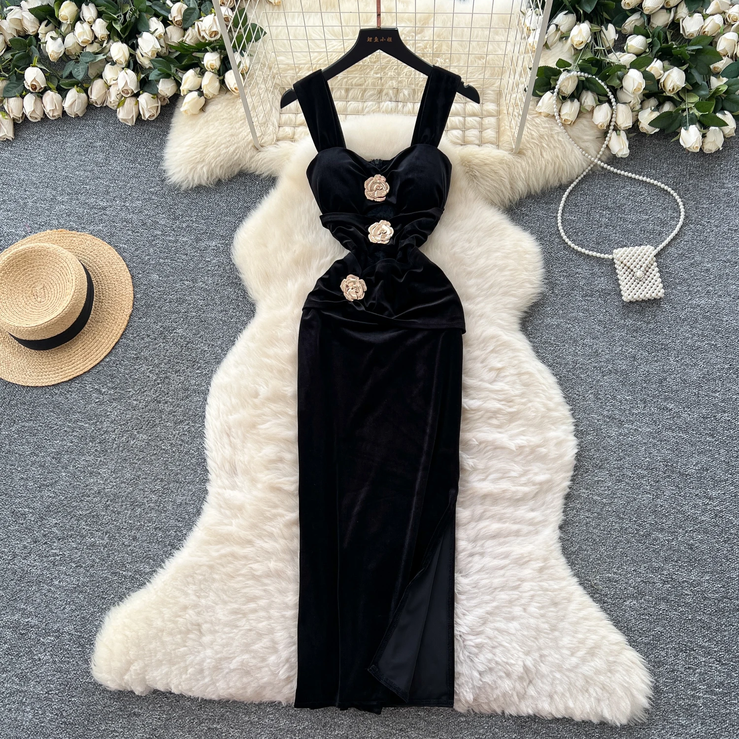 Elegancka sukienka ołówkowa bez rękawów w stylu vintage, elegancka, wróżkowa, koreańska moda, letnia odzież damska