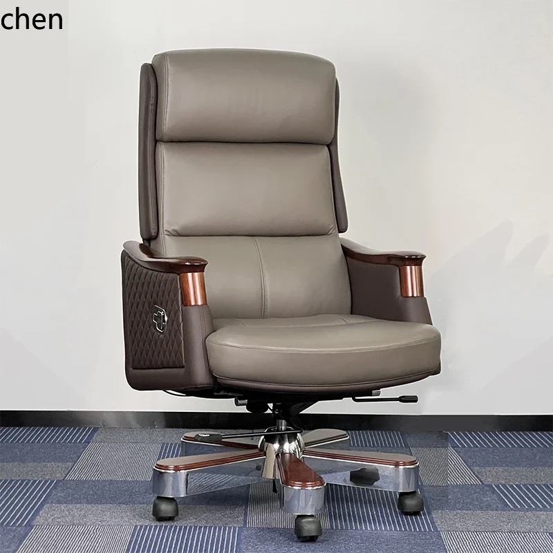boss chair cowhide modern president swivel chair reclining office chair ash wood armrest