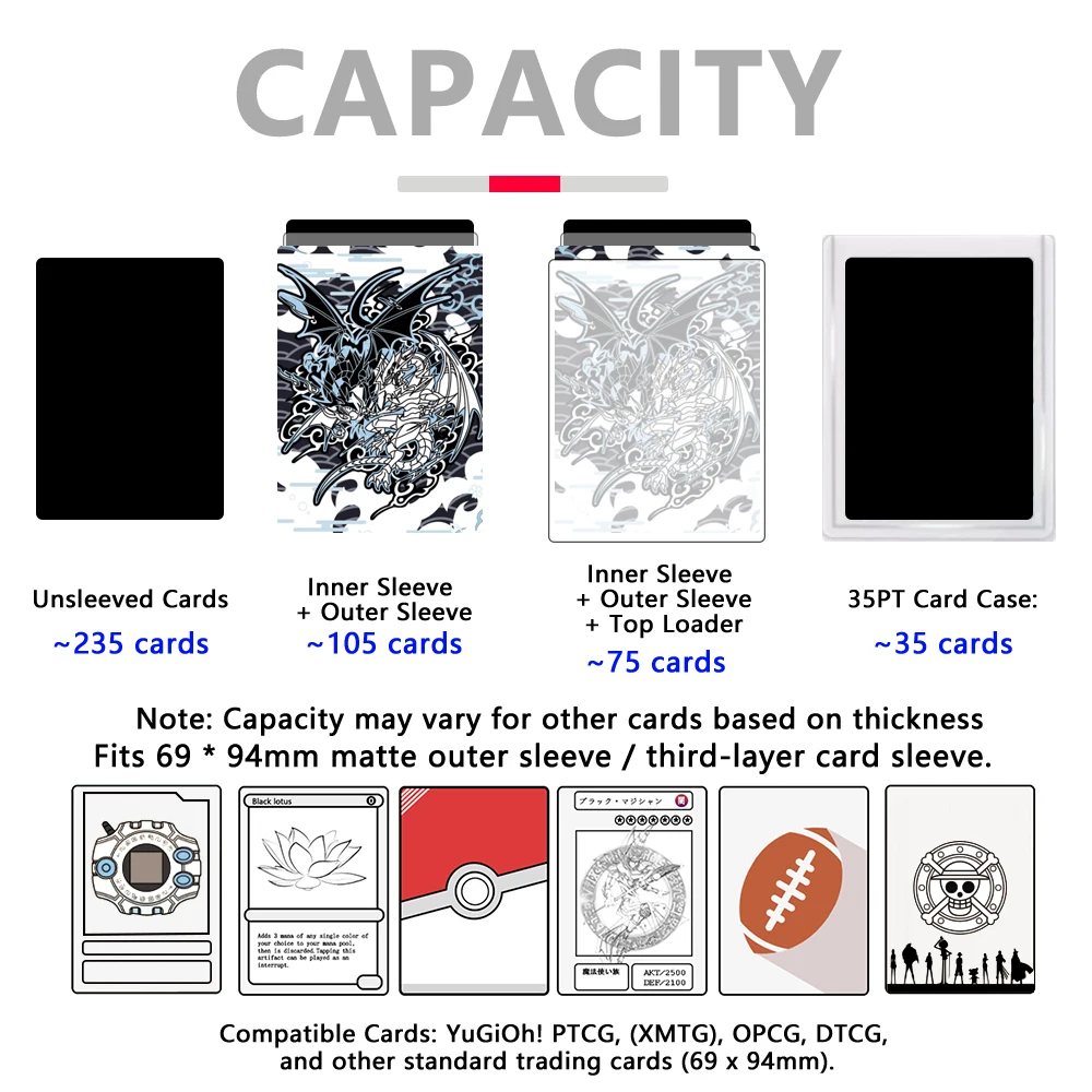 Blue-Eyes White Dragon Card Storage Deck Box, displayvenster, biedt 120 kaarten met mouwen, magnetisch PU voor YuGiOh PTCG MTGame-kaarten