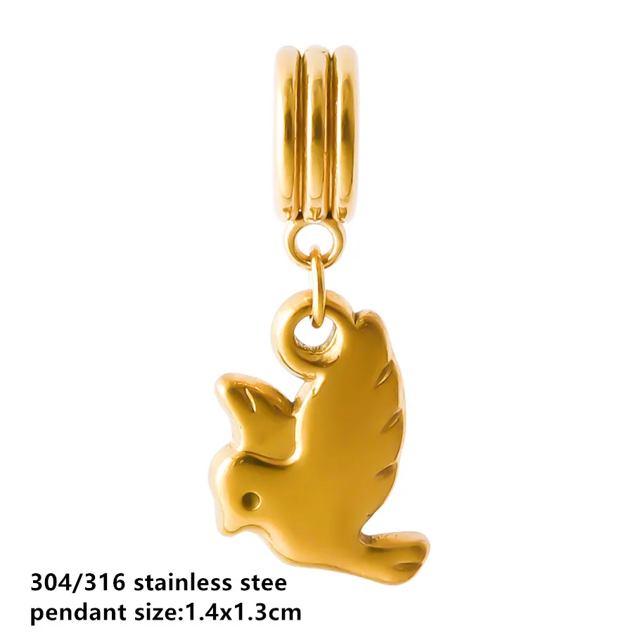 Goldfarbener kleiner Tieranhänger Ente Katze Taube Pferd Edelstahl Armband Armreif Anhänger für Schmuckherstellung handgemachte Dekoration – Detail 2